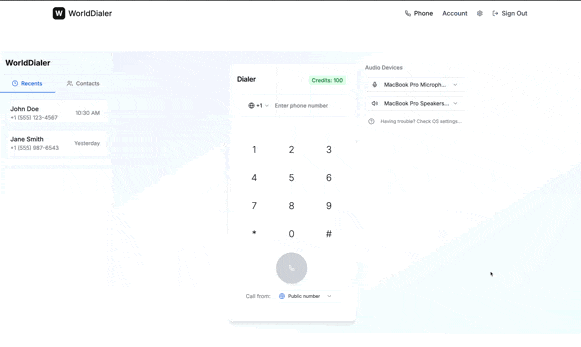 WorldDialer in-browser dialer demo